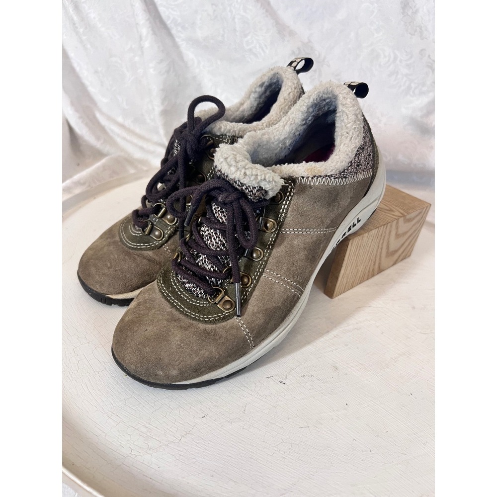 Merrell kamori Dark Olive Ivory Suede Faux Fur Hiking Shoes J099939C Size 6.5